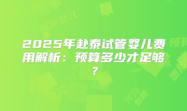 2025年赴泰试管婴儿费用解析:预算多少才足够?