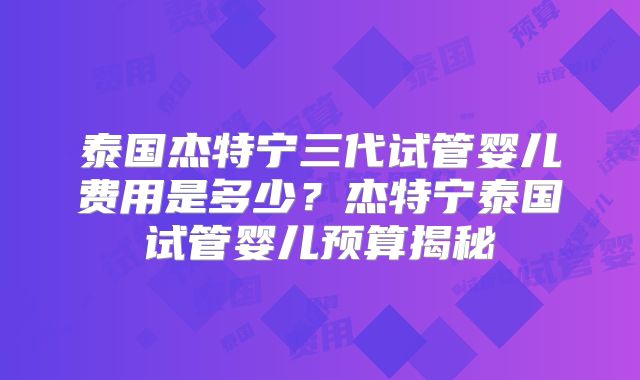 泰国杰特宁三代试管婴儿费用是多少？杰特宁泰国试管婴儿预算揭秘