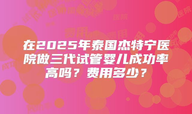 在2025年泰国杰特宁医院做三代试管婴儿成功率高吗？费用多少？