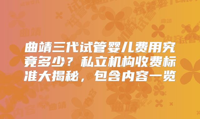 曲靖三代试管婴儿费用究竟多少？私立机构收费标准大揭秘，包含内容一览