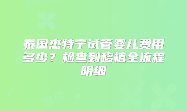 泰国杰特宁试管婴儿费用多少?检查到移植全流程明细