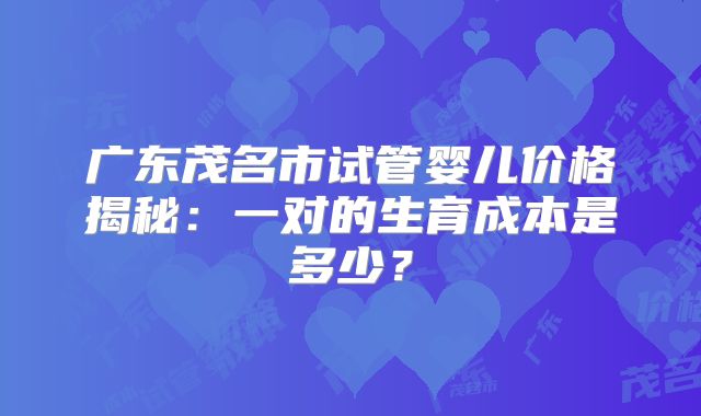 广东茂名市试管婴儿价格揭秘：一对的生育成本是多少？