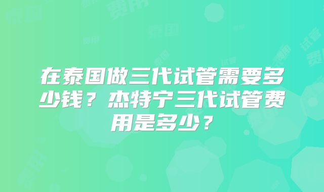 在泰国做三代试管需要多少钱?杰特宁三代试管费用是多少?