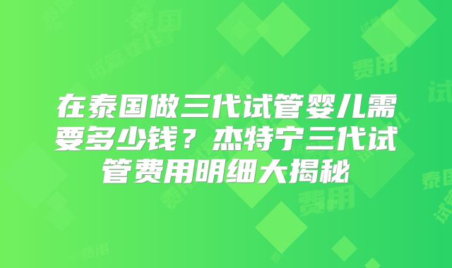 在泰国做三代试管婴儿需要多少钱？杰特宁三代试管费用明细大揭秘