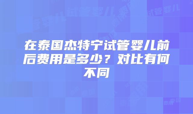 在泰国杰特宁试管婴儿前后费用是多少？对比有何不同