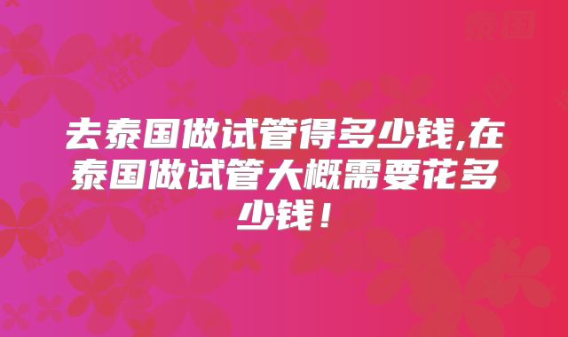 去泰国做试管得多少钱,在泰国做试管大概需要花多少钱!