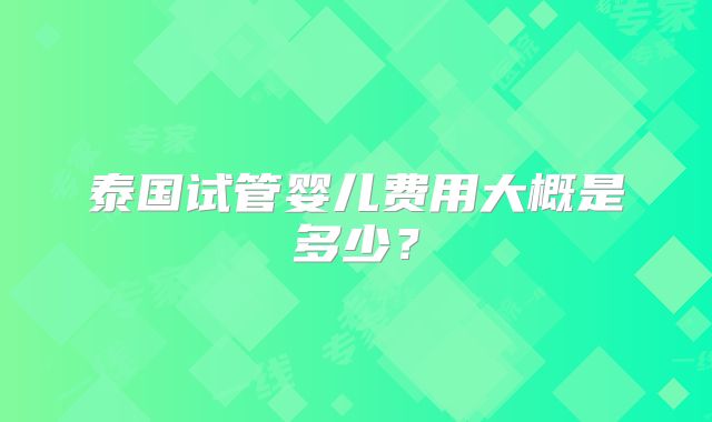 泰国试管婴儿费用大概是多少？