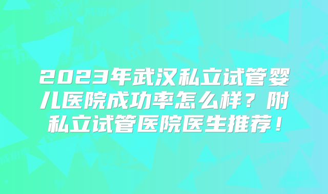 2023年武汉私立试管婴儿医院成功率怎么样？附私立试管医院医生推荐！
