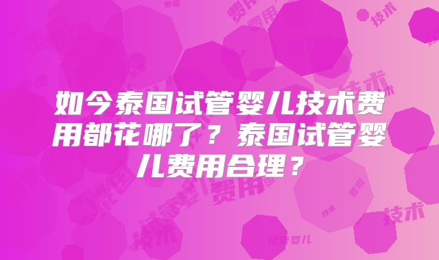 如今泰国试管婴儿技术费用都花哪了？泰国试管婴儿费用合理？