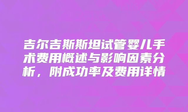 吉尔吉斯斯坦试管婴儿手术费用概述与影响因素分析，附成功率及费用详情