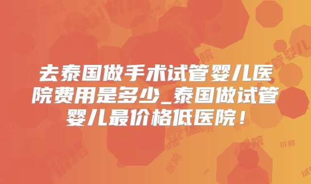 去泰国做手术试管婴儿医院费用是多少_泰国做试管婴儿最价格低医院!