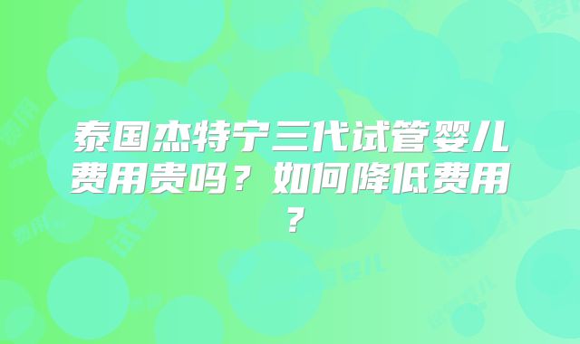 泰国杰特宁三代试管婴儿费用贵吗?如何降低费用?