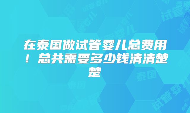 在泰国做试管婴儿总费用！总共需要多少钱清清楚楚