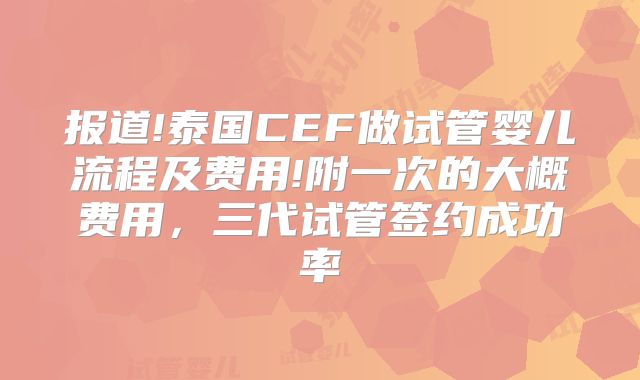 报道!泰国CEF做试管婴儿流程及费用!附一次的大概费用，三代试管签约成功率
