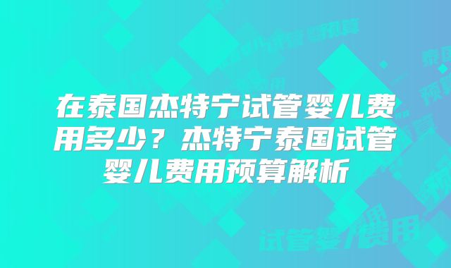 在泰国杰特宁试管婴儿费用多少？杰特宁泰国试管婴儿费用预算解析