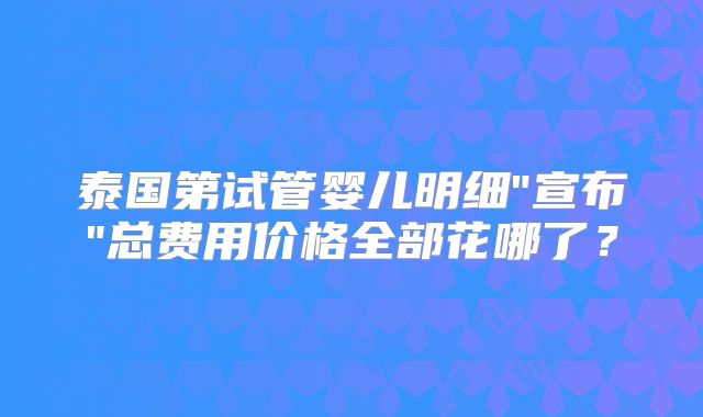 泰国第试管婴儿明细