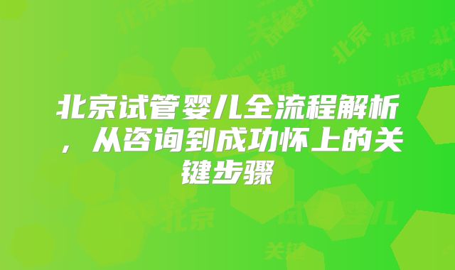 北京试管婴儿全流程解析，从咨询到成功怀上的关键步骤