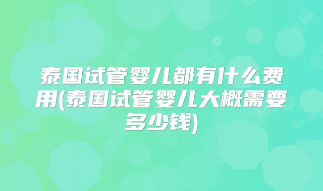泰国试管婴儿都有什么费用(泰国试管婴儿大概需要多少钱)