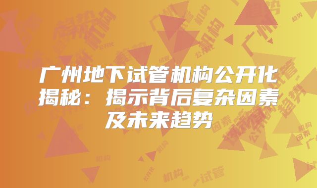 广州地下试管机构公开化揭秘：揭示背后复杂因素及未来趋势