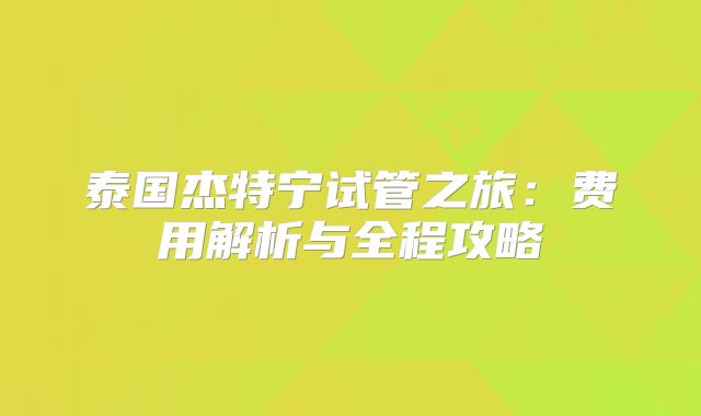 泰国杰特宁试管之旅：费用解析与全程攻略