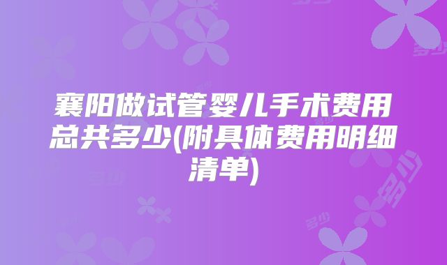 襄阳做试管婴儿手术费用总共多少(附具体费用明细清单)