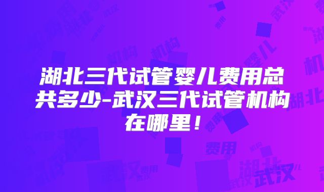 湖北三代试管婴儿费用总共多少-武汉三代试管机构在哪里！