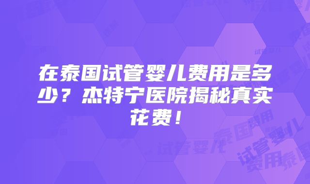在泰国试管婴儿费用是多少?杰特宁医院揭秘真实花费!