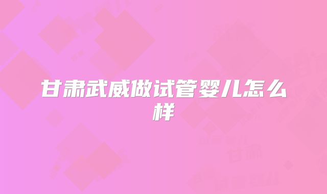 甘肃武威做试管婴儿怎么样