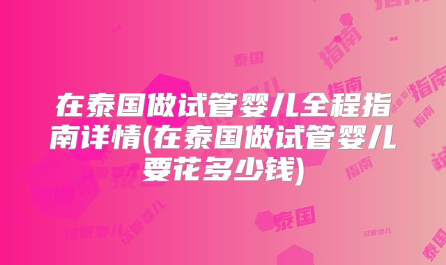 在泰国做试管婴儿全程指南详情(在泰国做试管婴儿要花多少钱)