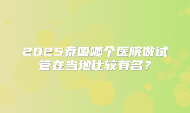 2025泰国哪个医院做试管在当地比较有名?