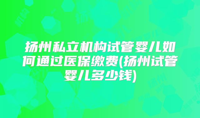 扬州私立机构试管婴儿如何通过医保缴费(扬州试管婴儿多少钱)