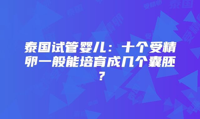 泰国试管婴儿：十个受精卵一般能培育成几个囊胚？