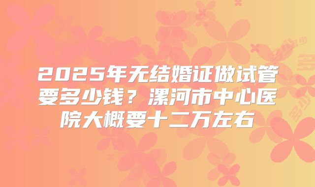 2025年无结婚证做试管要多少钱?漯河市中心医院大概要十二万左右