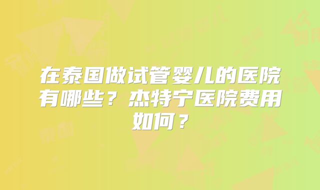 在泰国做试管婴儿的医院有哪些？杰特宁医院费用如何？