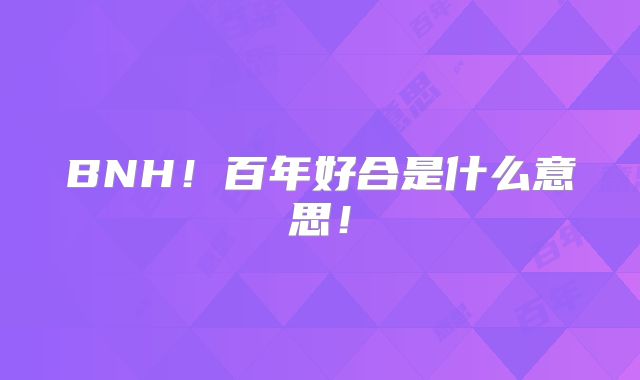 BNH！百年好合是什么意思！