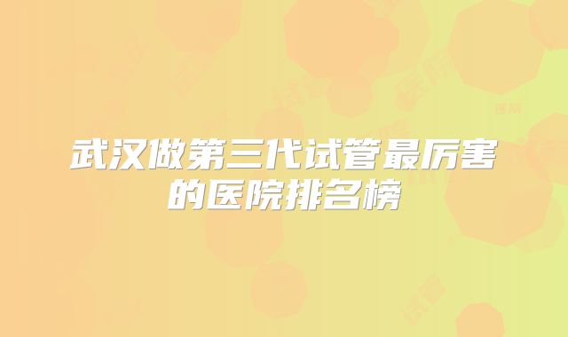 武汉做第三代试管最厉害的医院排名榜