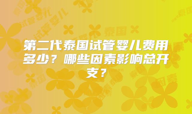 第二代泰国试管婴儿费用多少？哪些因素影响总开支？
