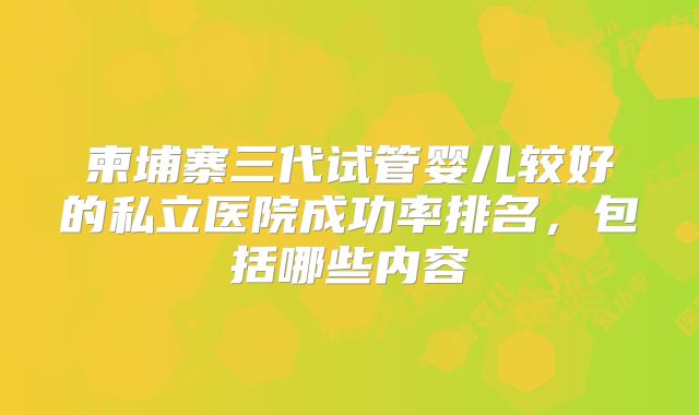 柬埔寨三代试管婴儿较好的私立医院成功率排名，包括哪些内容