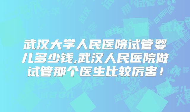 武汉大学人民医院试管婴儿多少钱,武汉人民医院做试管那个医生比较厉害！