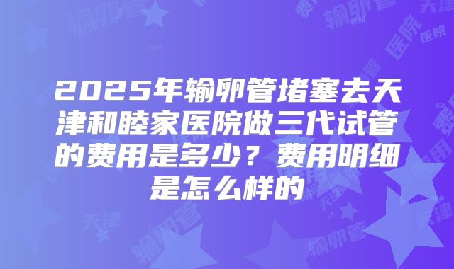 2025年输卵管堵塞去天津和睦家医院做三代试管的费用是多少？费用明细是怎么样的