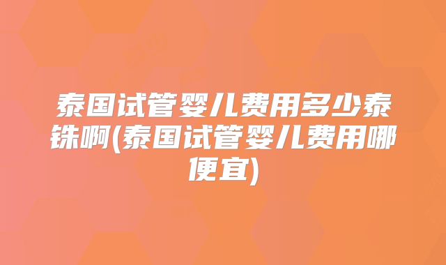 泰国试管婴儿费用多少泰铢啊(泰国试管婴儿费用哪便宜)