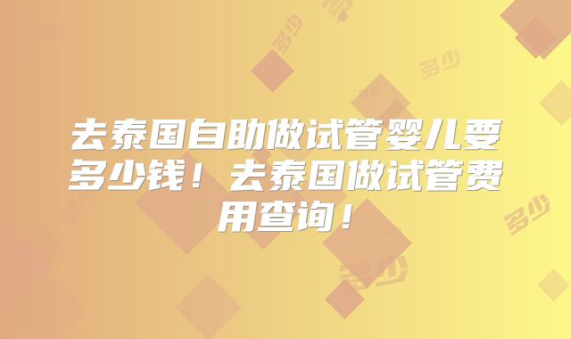 去泰国自助做试管婴儿要多少钱！去泰国做试管费用查询！