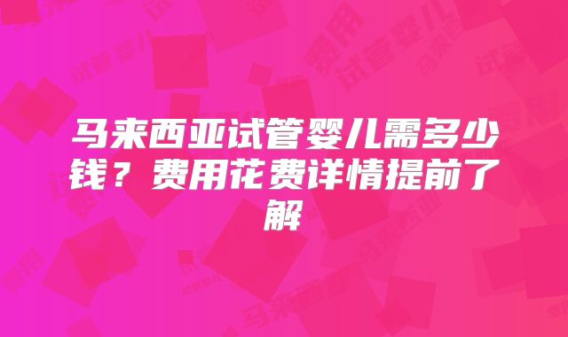 马来西亚试管婴儿需多少钱？费用花费详情提前了解