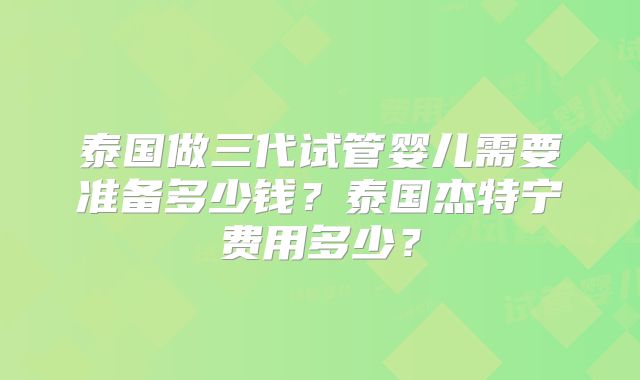 泰国做三代试管婴儿需要准备多少钱？泰国杰特宁费用多少？