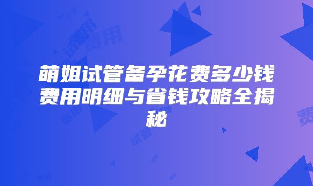 萌姐试管备孕花费多少钱费用明细与省钱攻略全揭秘