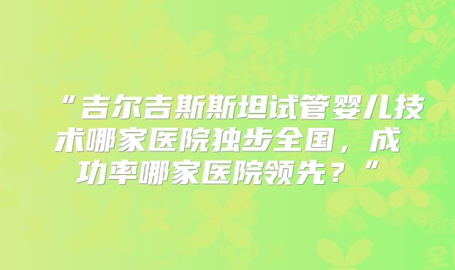 “吉尔吉斯斯坦试管婴儿技术哪家医院独步全国，成功率哪家医院领先？”