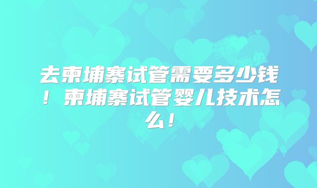 去柬埔寨试管需要多少钱！柬埔寨试管婴儿技术怎么！