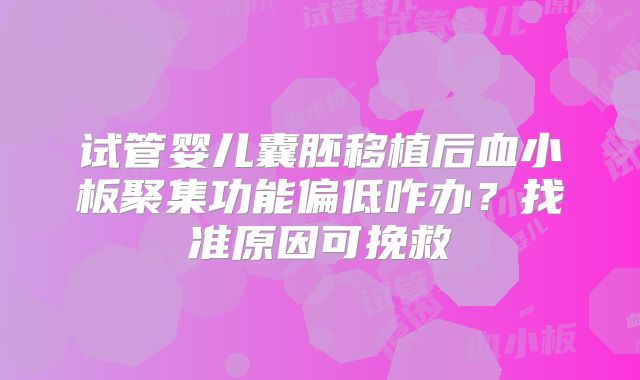 试管婴儿囊胚移植后血小板聚集功能偏低咋办?找准原因可挽救