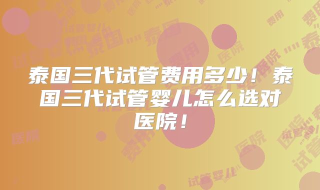 泰国三代试管费用多少！泰国三代试管婴儿怎么选对医院！
