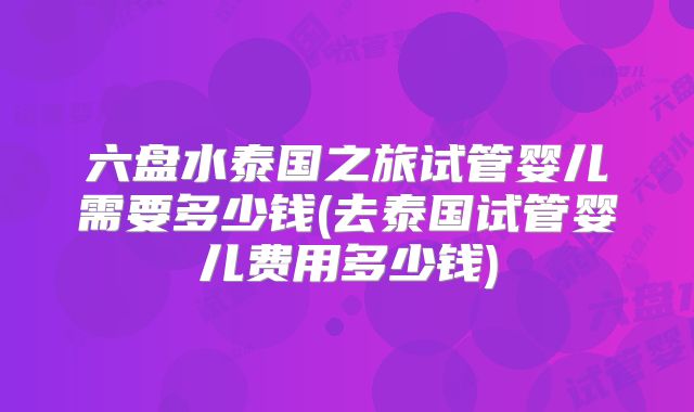 六盘水泰国之旅试管婴儿需要多少钱(去泰国试管婴儿费用多少钱)